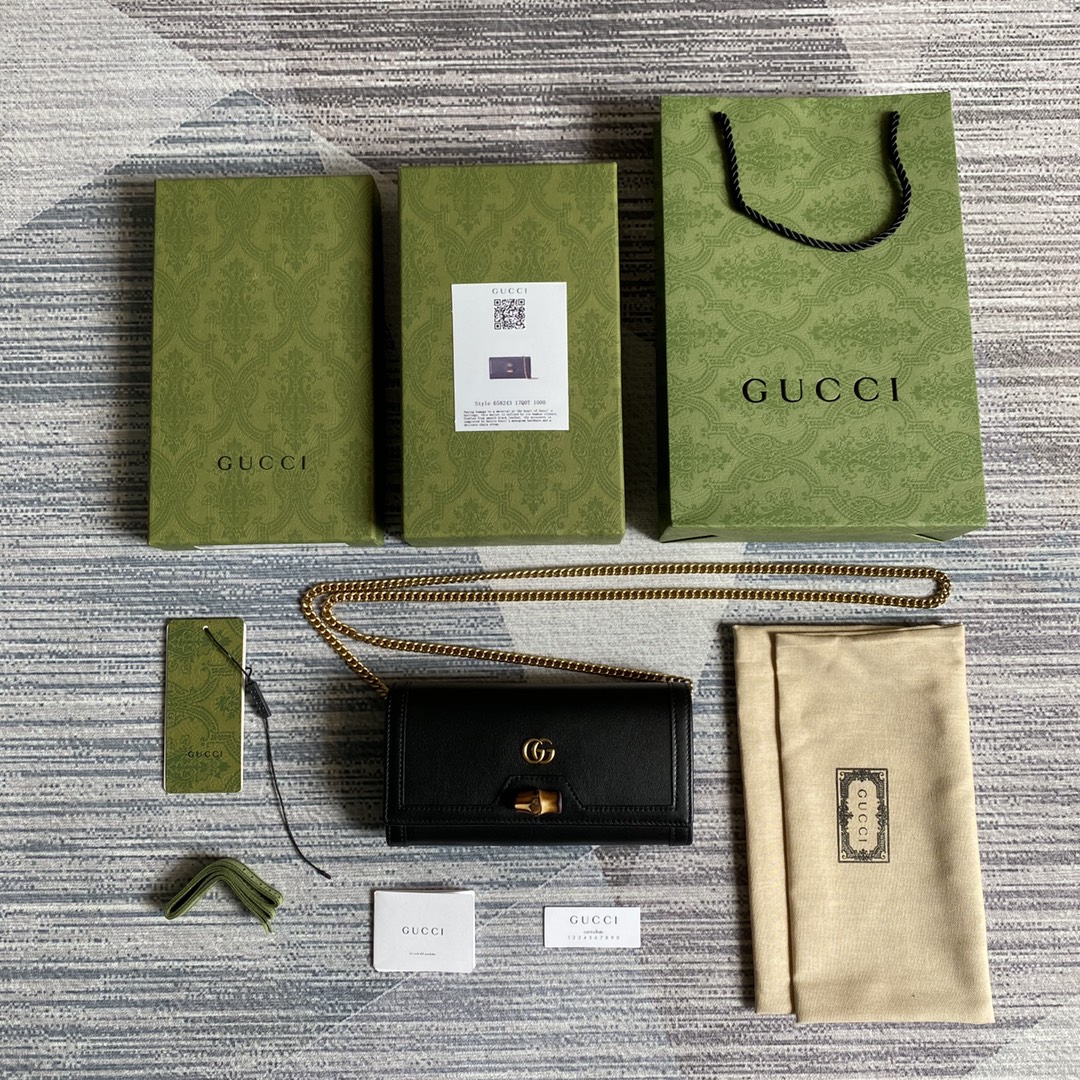 Gucci Diana Chain Wallet With Bamboo 658243 Black